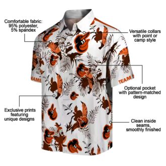 MLB Baltimore Orioles Botanical Hawaiian Shirt - Orange White Beachwear for Orioles Fans