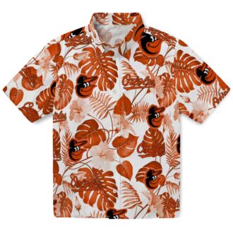 MLB Baltimore Orioles Hawaiian Shirt - Tropical Plants Orange White Aloha Shirt for Fans