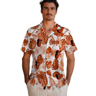MLB Baltimore Orioles Hawaiian Shirt - Tropical Plants Orange White Aloha Shirt for Fans