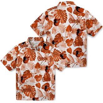 MLB Baltimore Orioles Hawaiian Shirt - Tropical Plants Orange White Aloha Shirt for Fans