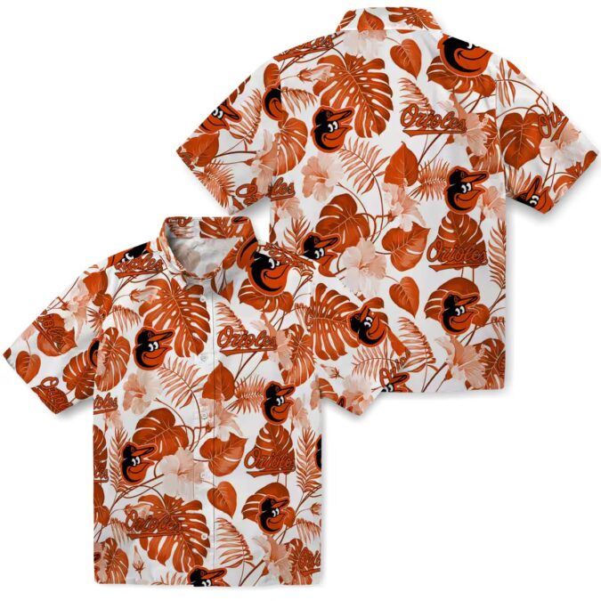 MLB Baltimore Orioles Hawaiian Shirt - Tropical Plants Orange White Aloha Shirt for Fans