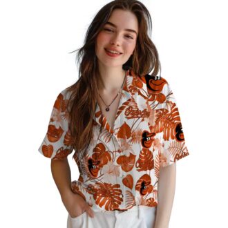 MLB Baltimore Orioles Hawaiian Shirt - Tropical Plants Orange White Aloha Shirt for Fans