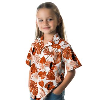MLB Baltimore Orioles Hawaiian Shirt - Tropical Plants Orange White Aloha Shirt for Fans