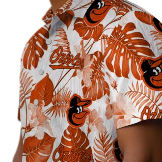 MLB Baltimore Orioles Hawaiian Shirt - Tropical Plants Orange White Aloha Shirt for Fans