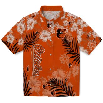 MLB Baltimore Orioles Hibiscus Print Orange Hawaiian Shirt - Summer Aloha Beach Wear