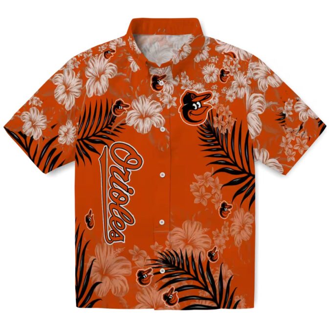 MLB Baltimore Orioles Hibiscus Print Orange Hawaiian Shirt - Summer Aloha Beach Wear