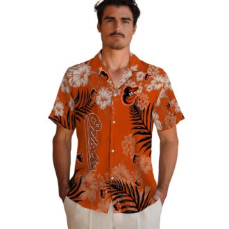 MLB Baltimore Orioles Hibiscus Print Orange Hawaiian Shirt - Summer Aloha Beach Wear