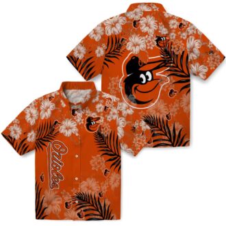 MLB Baltimore Orioles Hibiscus Print Orange Hawaiian Shirt - Summer Aloha Beach Wear