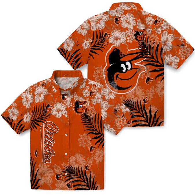 MLB Baltimore Orioles Hibiscus Print Orange Hawaiian Shirt - Summer Aloha Beach Wear