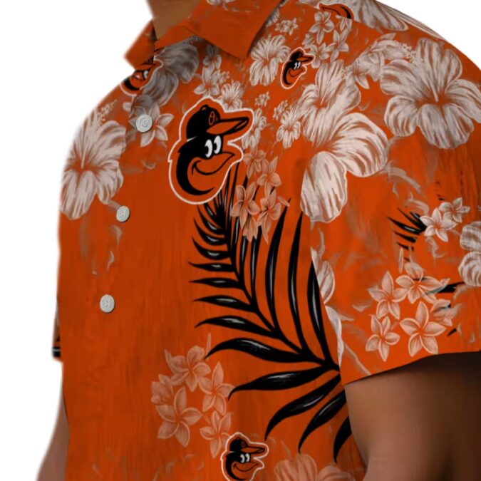 MLB Baltimore Orioles Hibiscus Print Orange Hawaiian Shirt - Summer Aloha Beach Wear