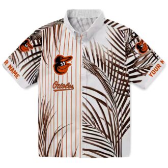 MLB Baltimore Orioles Tropical Palm Stripes Hawaiian Shirt - Orange Black White Beach Shirt