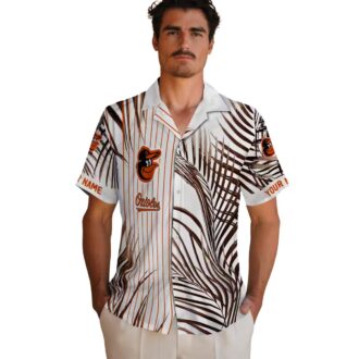 MLB Baltimore Orioles Tropical Palm Stripes Hawaiian Shirt - Orange Black White Beach Shirt