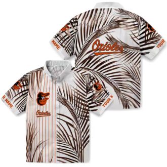 MLB Baltimore Orioles Tropical Palm Stripes Hawaiian Shirt - Orange Black White Beach Shirt