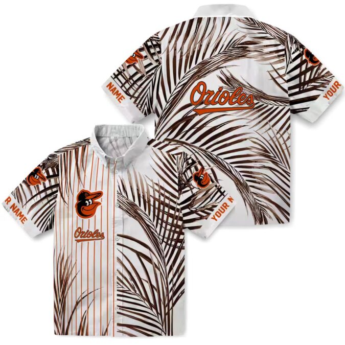 MLB Baltimore Orioles Tropical Palm Stripes Hawaiian Shirt - Orange Black White Beach Shirt