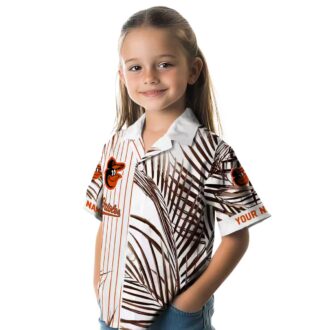 MLB Baltimore Orioles Tropical Palm Stripes Hawaiian Shirt - Orange Black White Beach Shirt