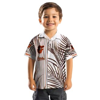 MLB Baltimore Orioles Tropical Palm Stripes Hawaiian Shirt - Orange Black White Beach Shirt