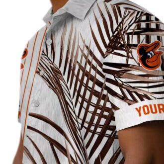 MLB Baltimore Orioles Tropical Palm Stripes Hawaiian Shirt - Orange Black White Beach Shirt