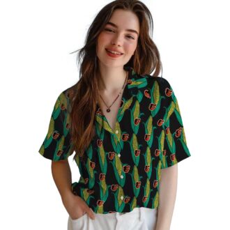 MLB Baltimore Orioles Tropical Theme Hawaiian Shirt - Black Green Corn Motifs for Summer Vacation