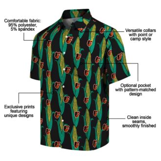 MLB Baltimore Orioles Tropical Theme Hawaiian Shirt - Black Green Corn Motifs for Summer Vacation