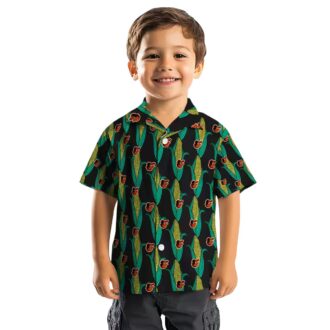 MLB Baltimore Orioles Tropical Theme Hawaiian Shirt - Black Green Corn Motifs for Summer Vacation
