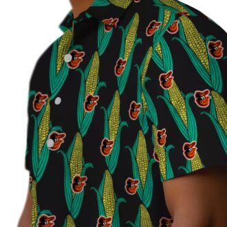 MLB Baltimore Orioles Tropical Theme Hawaiian Shirt - Black Green Corn Motifs for Summer Vacation