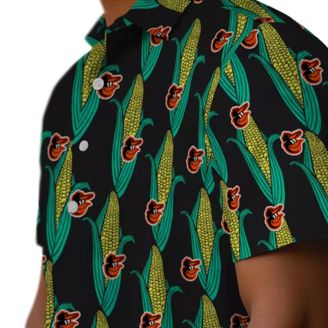 MLB Baltimore Orioles Tropical Theme Hawaiian Shirt - Black Green Corn Motifs for Summer Vacation
