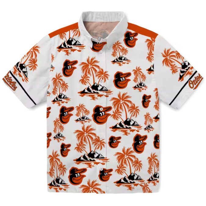 MLB Team Baltimore Orioles Hawaiian Shirt - Orange & White Palm Island Print for Summer