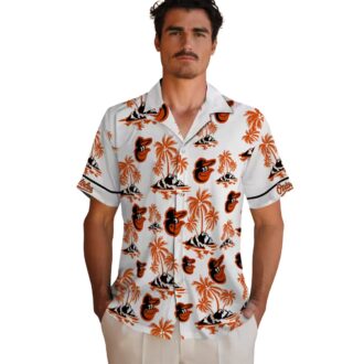 MLB Team Baltimore Orioles Hawaiian Shirt - Orange & White Palm Island Print for Summer