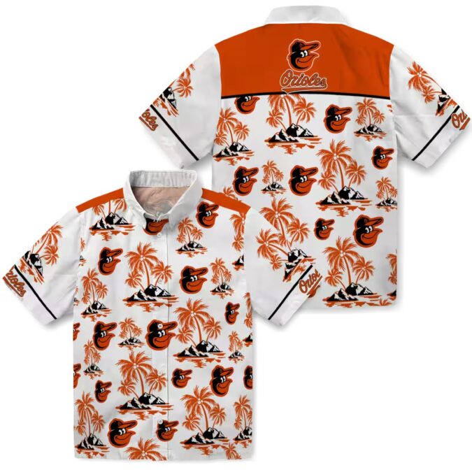 MLB Team Baltimore Orioles Hawaiian Shirt - Orange & White Palm Island Print for Summer