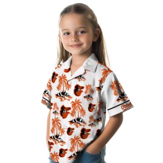 MLB Team Baltimore Orioles Hawaiian Shirt - Orange & White Palm Island Print for Summer