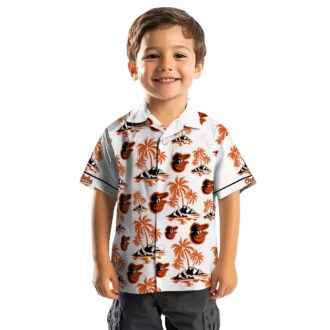 MLB Team Baltimore Orioles Hawaiian Shirt - Orange & White Palm Island Print for Summer