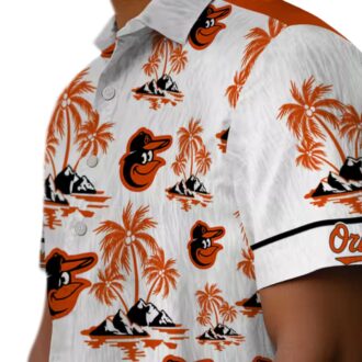 MLB Team Baltimore Orioles Hawaiian Shirt - Orange & White Palm Island Print for Summer