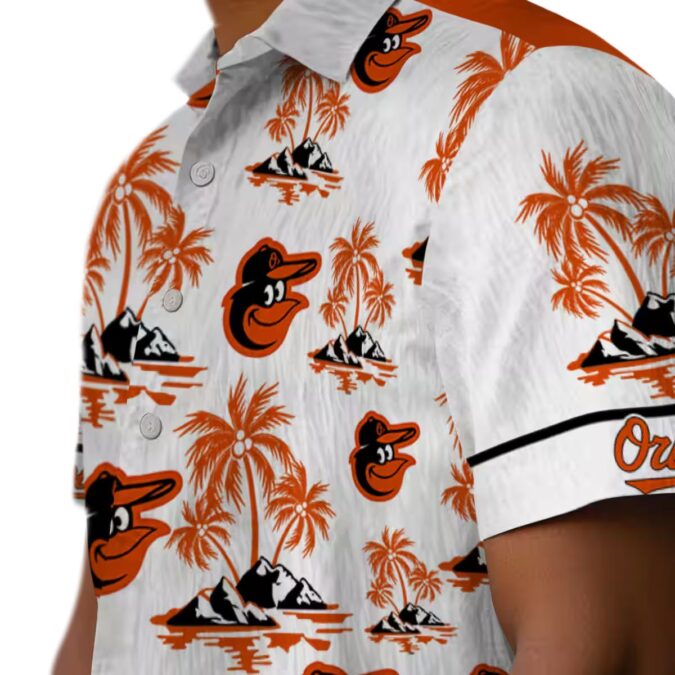 MLB Team Baltimore Orioles Hawaiian Shirt - Orange & White Palm Island Print for Summer
