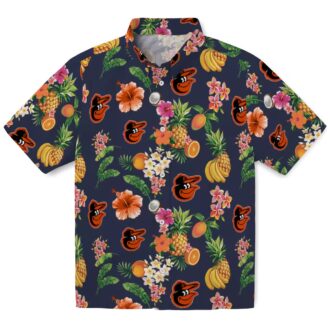 Navy Blue Baltimore Orioles Hawaiian Shirt with Hibiscus & Fruit Design - MLB Fan Gifts
