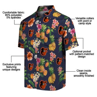 Navy Blue Baltimore Orioles Hawaiian Shirt with Hibiscus & Fruit Design - MLB Fan Gifts