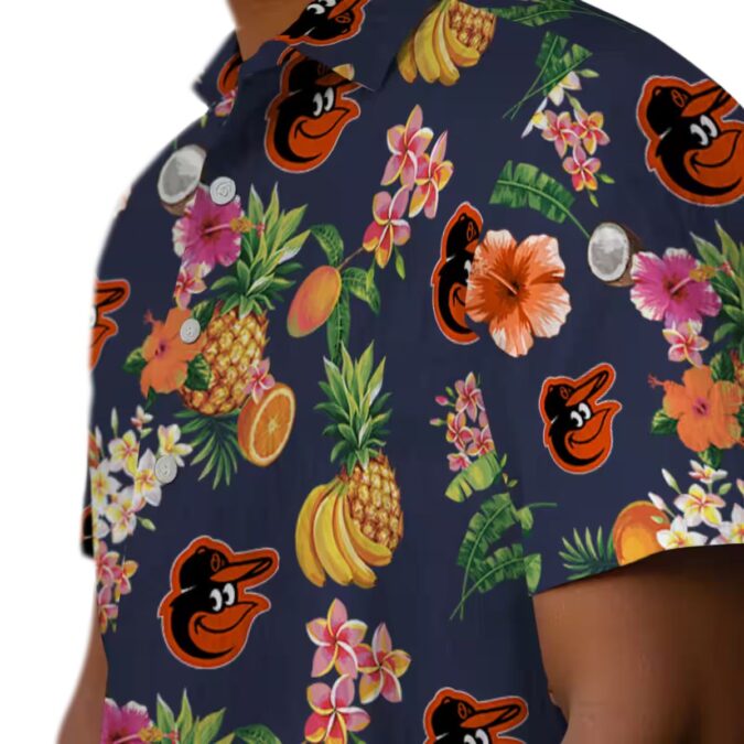 Navy Blue Baltimore Orioles Hawaiian Shirt with Hibiscus & Fruit Design - MLB Fan Gifts