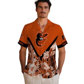 Official Baltimore Orioles Floral Chevron Orange Hawaiian Shirt - MLB Team Personalized Aloha Shirt