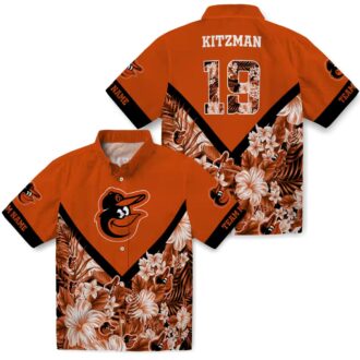 Official Baltimore Orioles Floral Chevron Orange Hawaiian Shirt - MLB Team Personalized Aloha Shirt