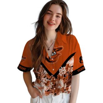 Official Baltimore Orioles Floral Chevron Orange Hawaiian Shirt - MLB Team Personalized Aloha Shirt