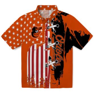 Official Baltimore Orioles Stitched Flag Hawaiian Shirt - Orange Tropical MLB Fan Apparel