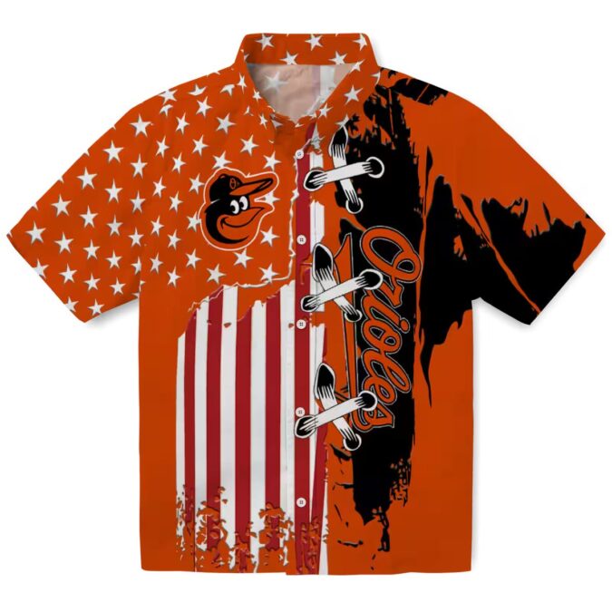 Official Baltimore Orioles Stitched Flag Hawaiian Shirt - Orange Tropical MLB Fan Apparel