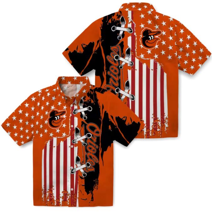 Official Baltimore Orioles Stitched Flag Hawaiian Shirt - Orange Tropical MLB Fan Apparel