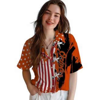 Official Baltimore Orioles Stitched Flag Hawaiian Shirt - Orange Tropical MLB Fan Apparel