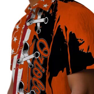 Official Baltimore Orioles Stitched Flag Hawaiian Shirt - Orange Tropical MLB Fan Apparel