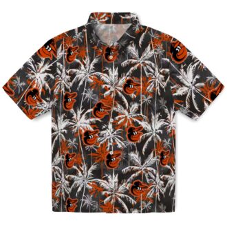Official MLB Baltimore Orioles Palm Pattern Hawaiian Shirt - Orange & Black Tropical Design