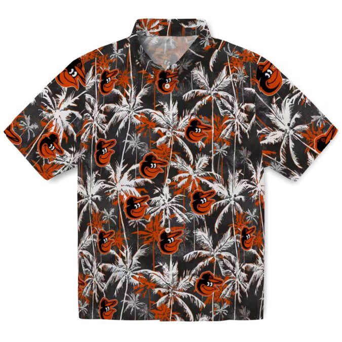 Official MLB Baltimore Orioles Palm Pattern Hawaiian Shirt - Orange & Black Tropical Design