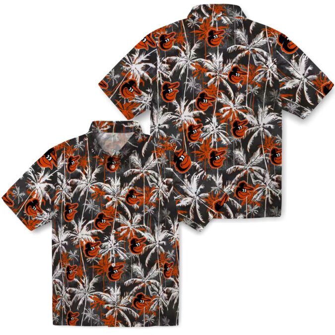 Official MLB Baltimore Orioles Palm Pattern Hawaiian Shirt - Orange & Black Tropical Design