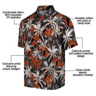 Official MLB Baltimore Orioles Palm Pattern Hawaiian Shirt - Orange & Black Tropical Design
