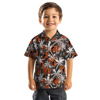 Official MLB Baltimore Orioles Palm Pattern Hawaiian Shirt - Orange & Black Tropical Design