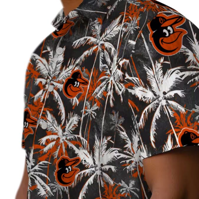 Official MLB Baltimore Orioles Palm Pattern Hawaiian Shirt - Orange & Black Tropical Design